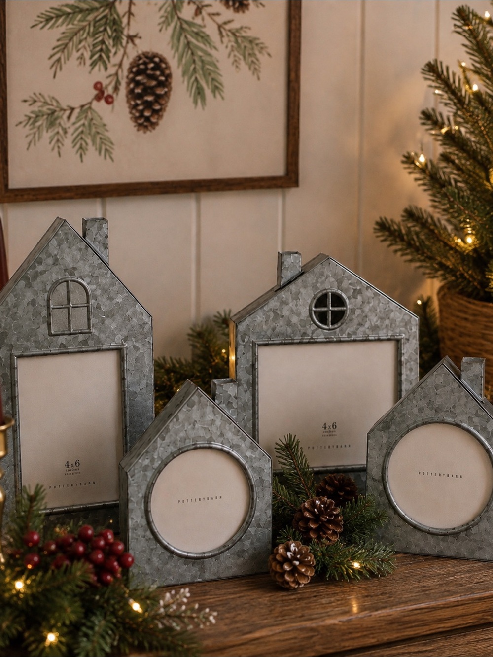 Pottery Barn Galvanized House Frames Set of 4 Holiday Farmhouse Cottage Decor